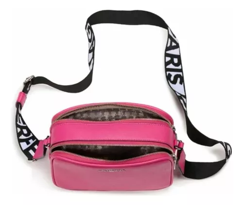 CROSSBODY KARL LAGERFELD FUCSIA CON STRAP AJUSTABLE CON TONOS ROSAS