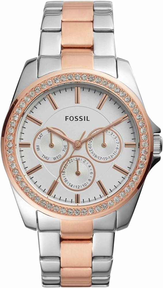 FOSSIL PLATEADO CON ORO ROSA Y BRILLOS BQ3420