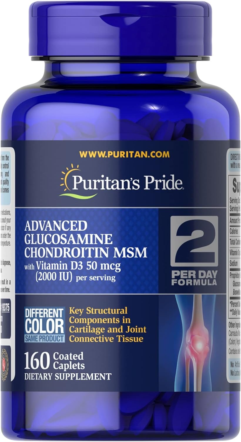 PURITAN'S PRIDE CONDROITINA DE GLUCOSAMINA DE TRIPLE FUERZA CON CÁPSULAS DE VITAMINA D3, 160 UNIDADES