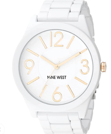 RELOJ NINE WEST BLANCO CON NÚMEROS DORADOS NW1678WTWT