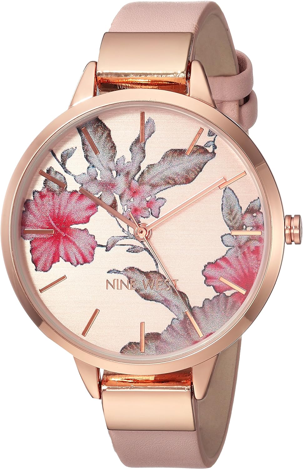 RELOJ NINE WEST ROSADO CON FLORES CUERO NW2807GYGT