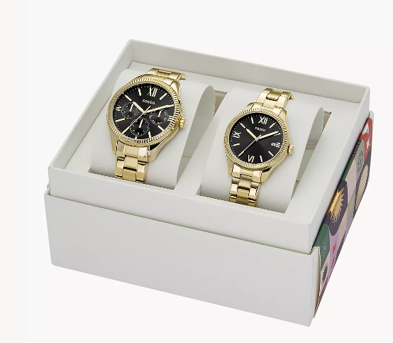 SET DE PAREJA FOSSIL DORADO CON NEGRO BQ2829SET