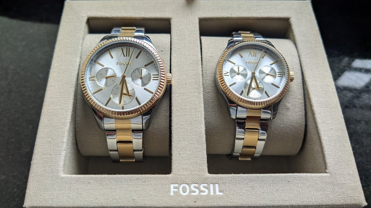 SET DE PAREJA FOSSIL PLATEADO CON DORADO BQ2737SET